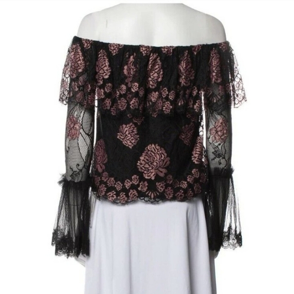ALEXIS INTERMIX "LAURENA" BLACK LACE PINK FLORAL OFF SHOULDER BOHO TOP BLOUSE M - Picture 5 of 16